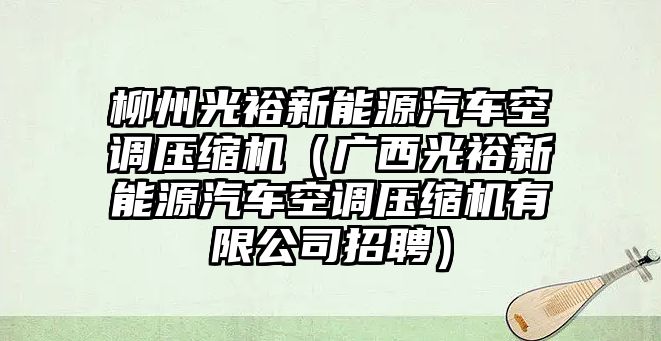 柳州光裕新能源汽車空調壓縮機（廣西光裕新能源汽車空調壓縮機有限公司招聘）