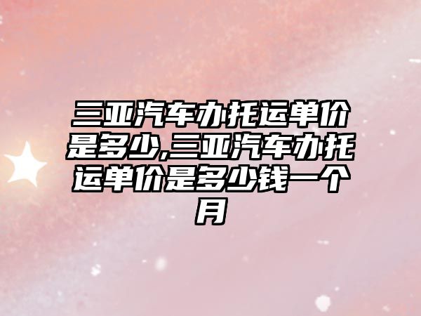 三亞汽車辦托運單價是多少,三亞汽車辦托運單價是多少錢一個月