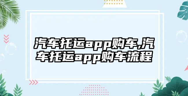 汽車托運app購車,汽車托運app購車流程