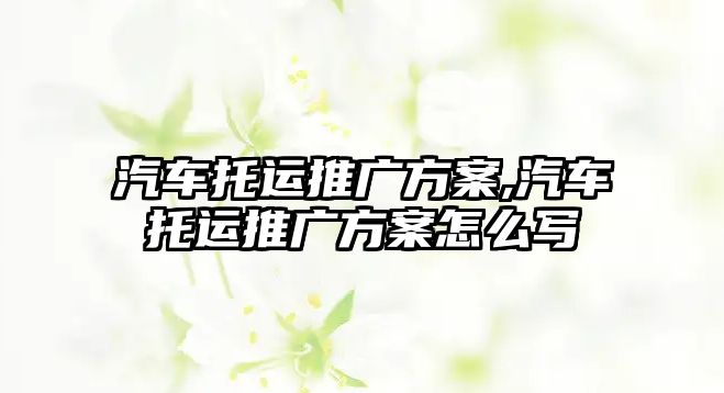 汽車托運推廣方案,汽車托運推廣方案怎么寫